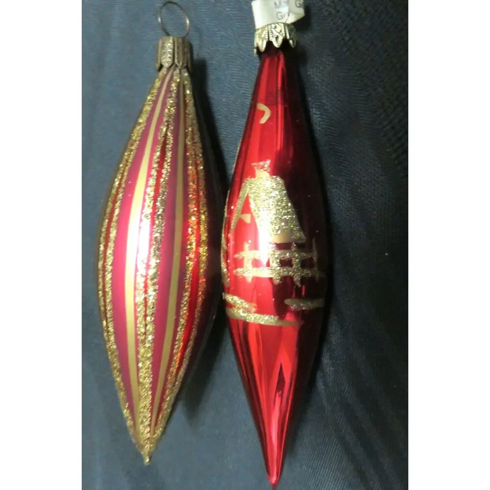 2 Vintage Hand Blown Germany Glass Teardrop Icicle Christmas Ornament 5 in+